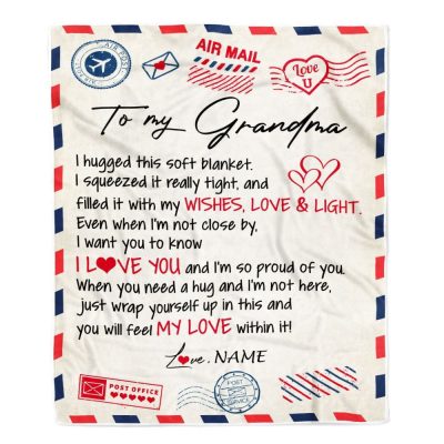 To My Grandma Blanket From Grandkids Grandson Air Mail Letter I Love You, Mother Day Blanket, Personalized Blanket For Mom