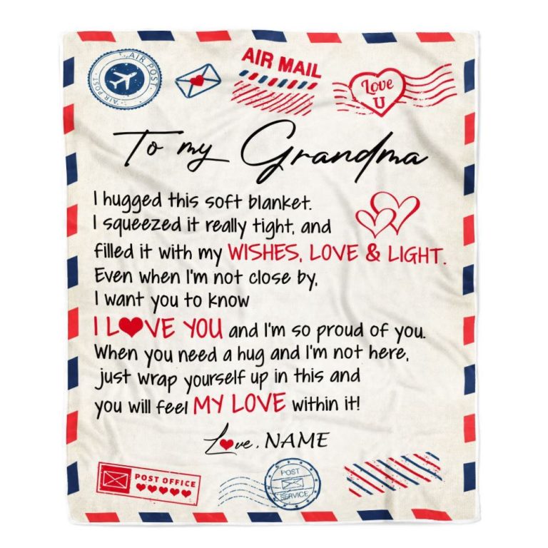 To My Grandma Blanket From Grandkids Grandson Air Mail Letter I Love You, Mother Day Blanket, Personalized Blanket For Mom
