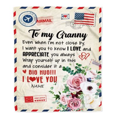 To My Granny Blanket From Grandkids Floral Air Mail Letter I Love You, Mother Day Blanket, Personalized Blanket For Mom