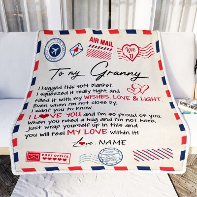 To My Granny Blanket From Grandkids Grandson Air Mail Letter I Love You, Mother Day Blanket, Personalized Blanket For Mom
