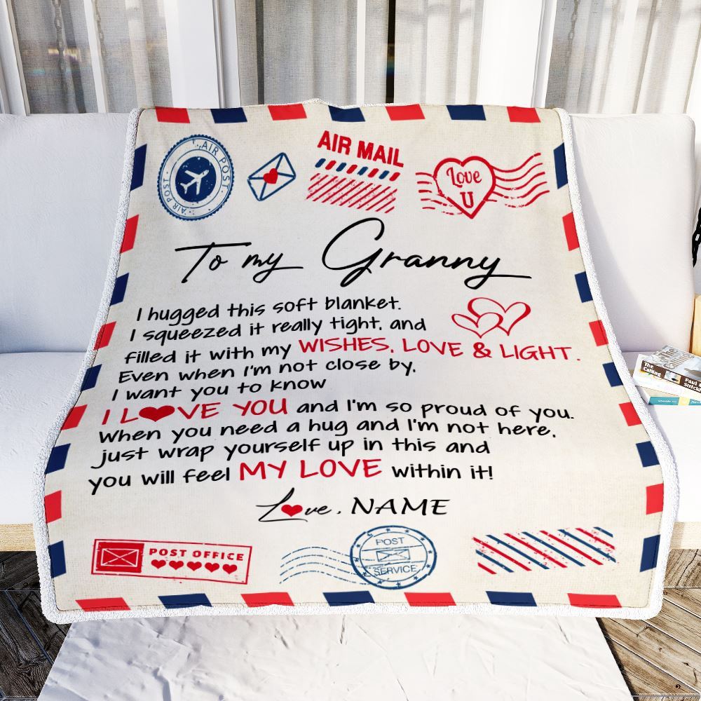 To My Granny Blanket From Grandkids Grandson Air Mail Letter I Love You, Mother Day Blanket, Personalized Blanket For Mom