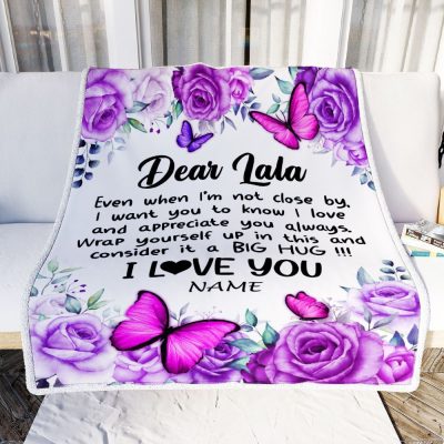 To My Lala Blanket From Granddaughter Grandson Butterfly Love And Appreciate, Mother Day Blanket, Personalized Blanket For Mom