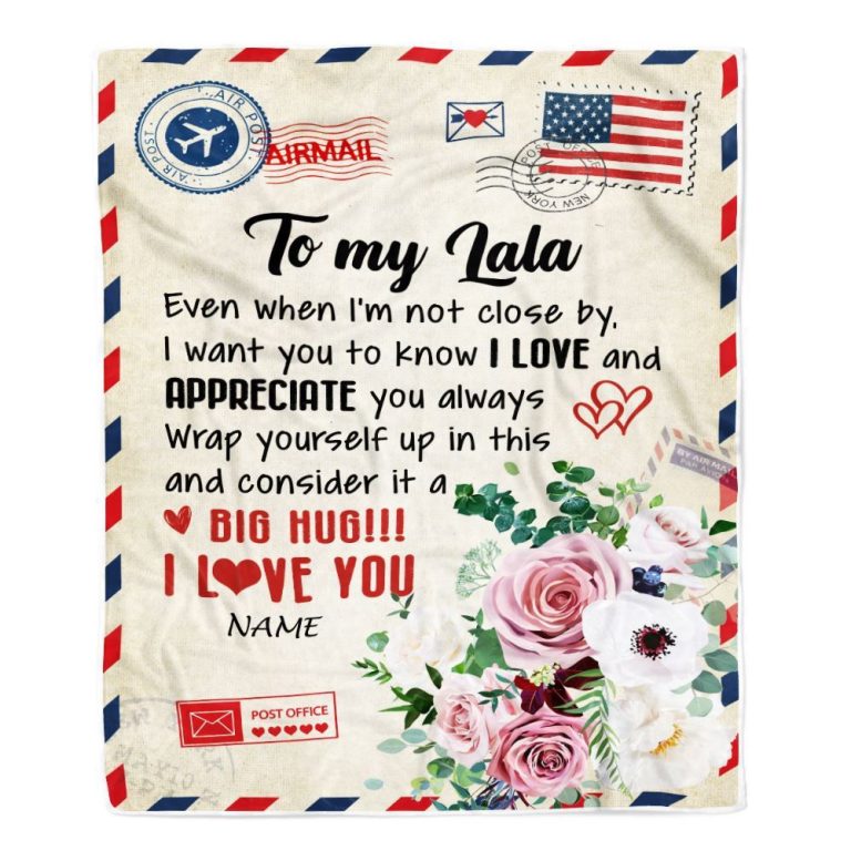 To My Lala Blanket From Grandkids Floral Air Mail Letter I Love You, Mother Day Blanket, Personalized Blanket For Mom