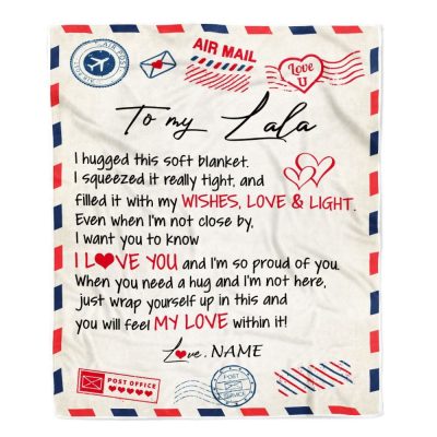 To My Lala Blanket From Grandkids Grandson Air Mail Letter I Love You, Mother Day Blanket, Personalized Blanket For Mom