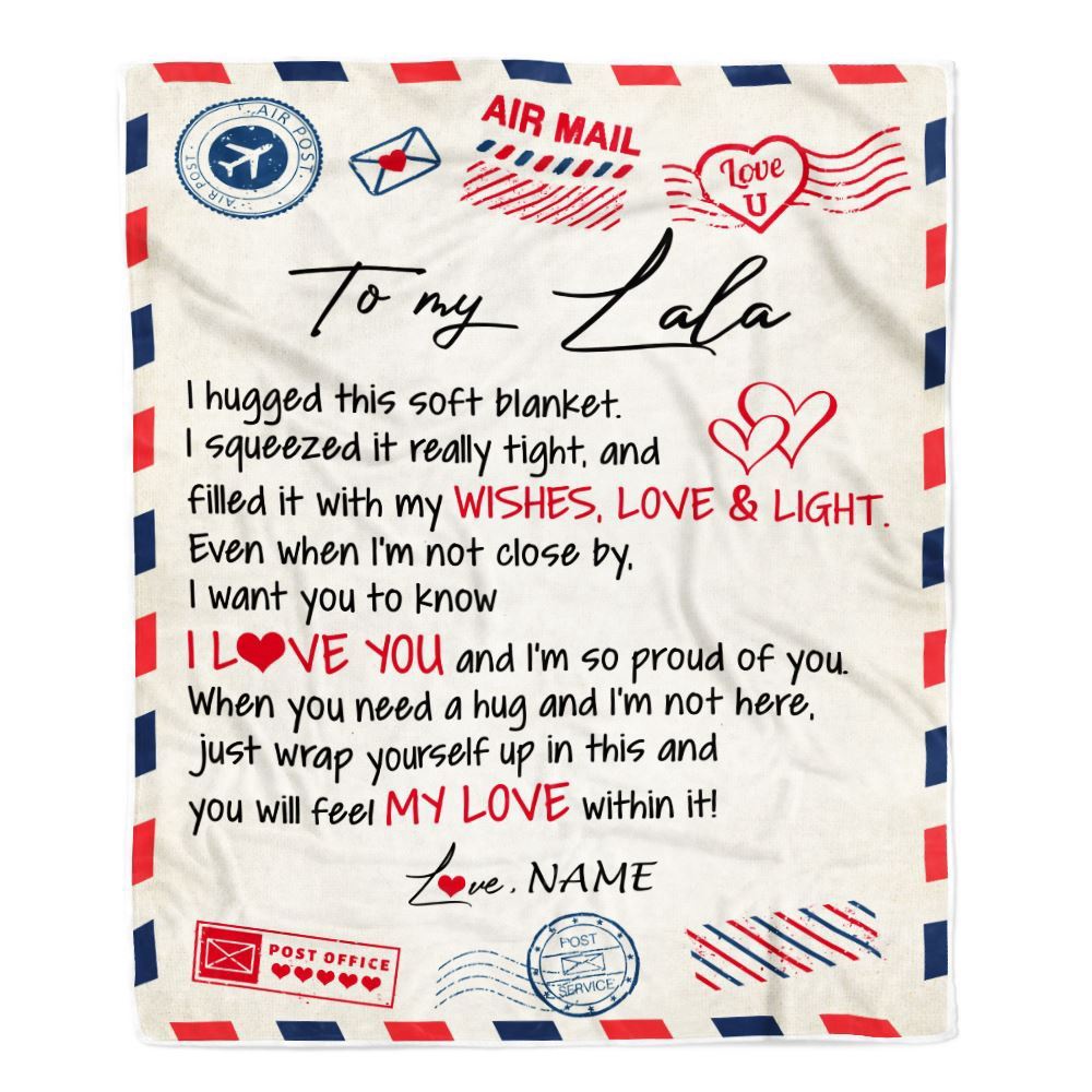 To My Lala Blanket From Grandkids Grandson Air Mail Letter I Love You, Mother Day Blanket, Personalized Blanket For Mom