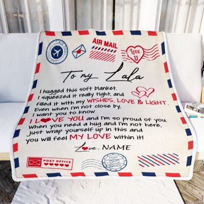 To My Lala Blanket From Grandkids Grandson Air Mail Letter I Love You, Mother Day Blanket, Personalized Blanket For Mom