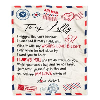 To My Lolly Blanket From Grandkids Grandson Air Mail Letter I Love You, Mother Day Blanket, Personalized Blanket For Mom