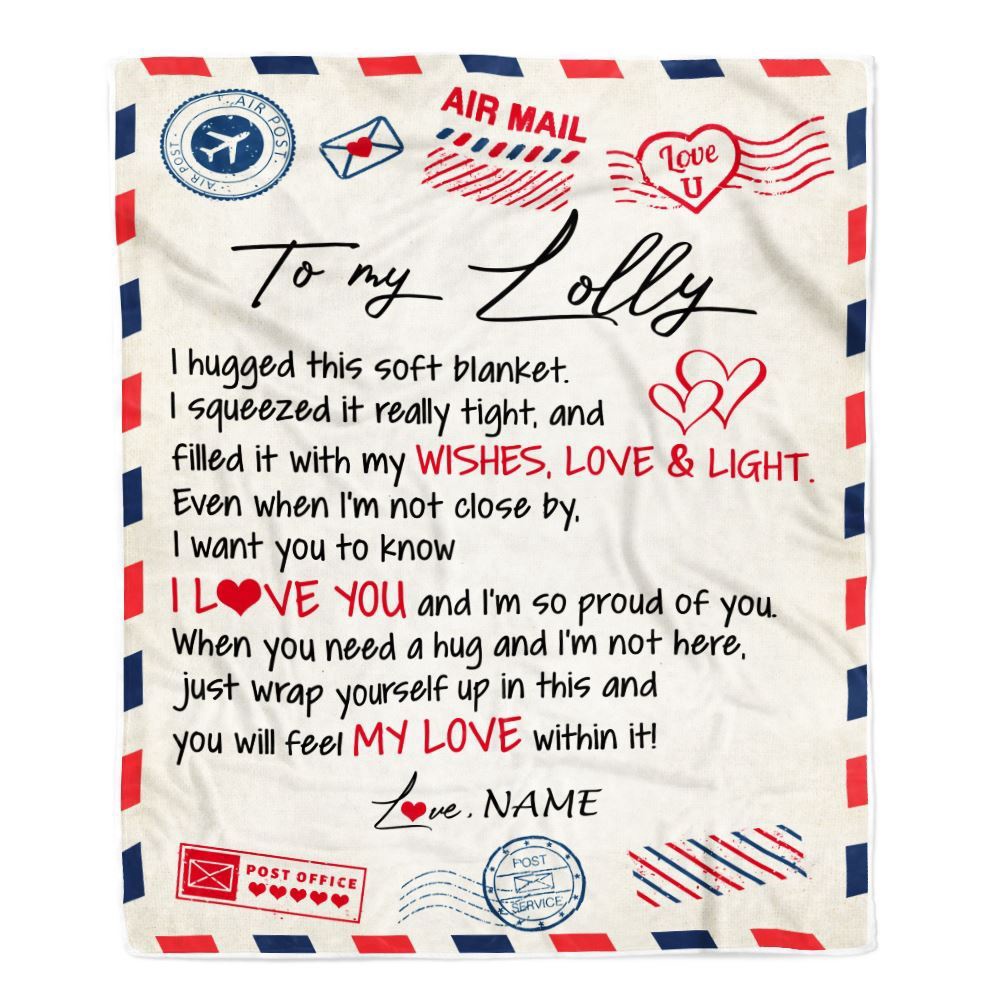 To My Lolly Blanket From Grandkids Grandson Air Mail Letter I Love You, Mother Day Blanket, Personalized Blanket For Mom