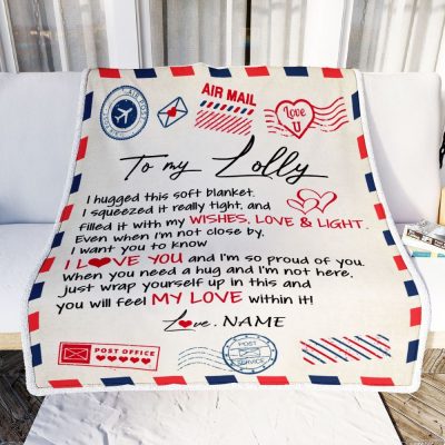 To My Lolly Blanket From Grandkids Grandson Air Mail Letter I Love You, Mother Day Blanket, Personalized Blanket For Mom
