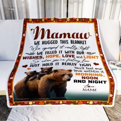 To My Mamaw Blanket From Granddaughter Grandson Bear I Love You, Mother Day Blanket, Personalized Blanket For Mom