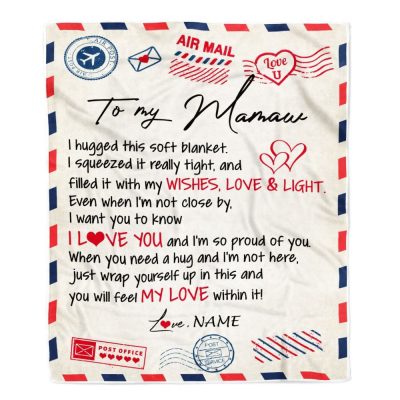 To My Mamaw Blanket From Grandkids Grandson Air Mail Letter I Love You, Mother Day Blanket, Personalized Blanket For Mom