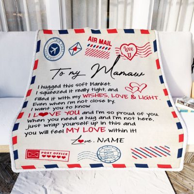 To My Mamaw Blanket From Grandkids Grandson Air Mail Letter I Love You, Mother Day Blanket, Personalized Blanket For Mom