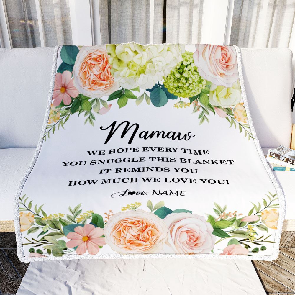 To My Mamaw Blanket From Grandkids How Much We Love You Flower, Mother Day Blanket, Personalized Blanket For Mom
