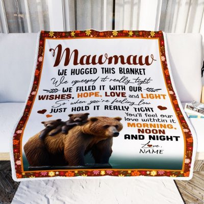 To My Mawmaw Blanket From Granddaughter Grandson Bear I Love You, Mother Day Blanket, Personalized Blanket For Mom