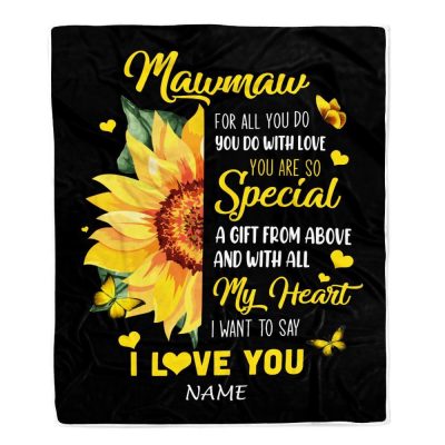 To My Mawmaw Blanket From Grandkids Granddaughter I Want To Say I Love You Sunfower, Mother Day Blanket, Personalized Blanket For Mom