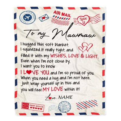 To My Mawmaw Blanket From Grandkids Grandson Air Mail Letter I Love You, Mother Day Blanket, Personalized Blanket For Mom