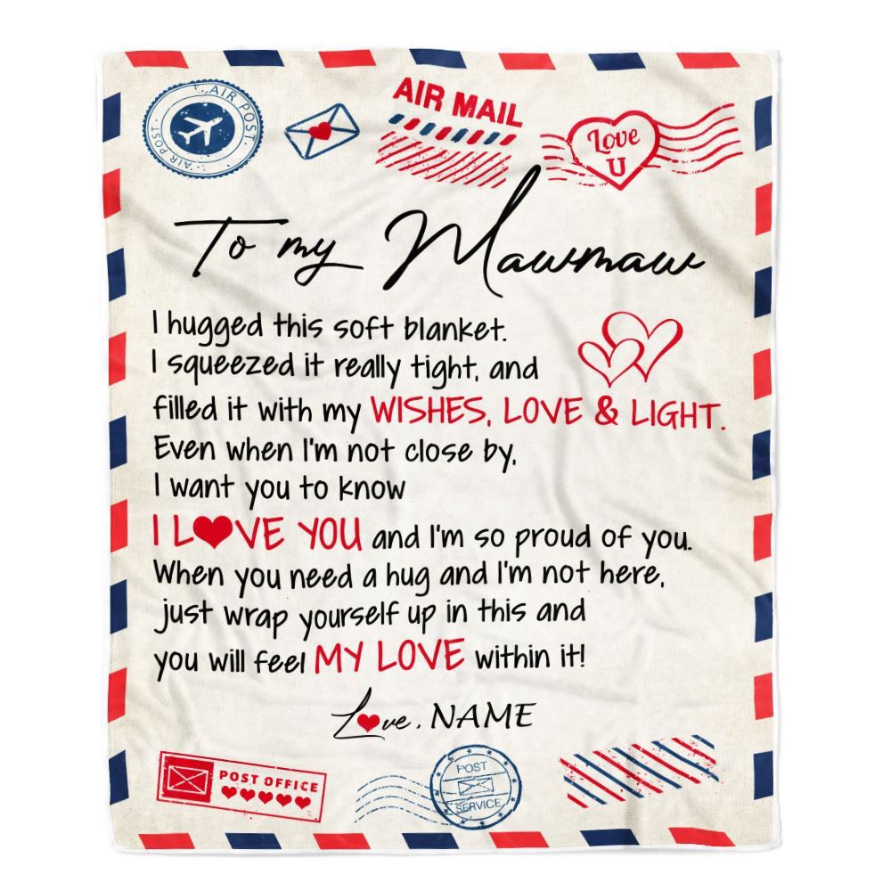 To My Mawmaw Blanket From Grandkids Grandson Air Mail Letter I Love You, Mother Day Blanket, Personalized Blanket For Mom