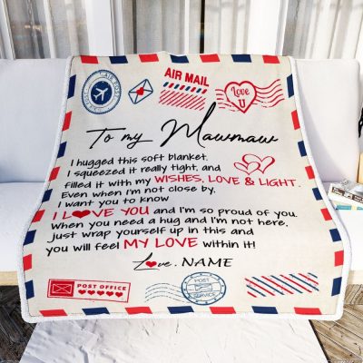 To My Mawmaw Blanket From Grandkids Grandson Air Mail Letter I Love You, Mother Day Blanket, Personalized Blanket For Mom