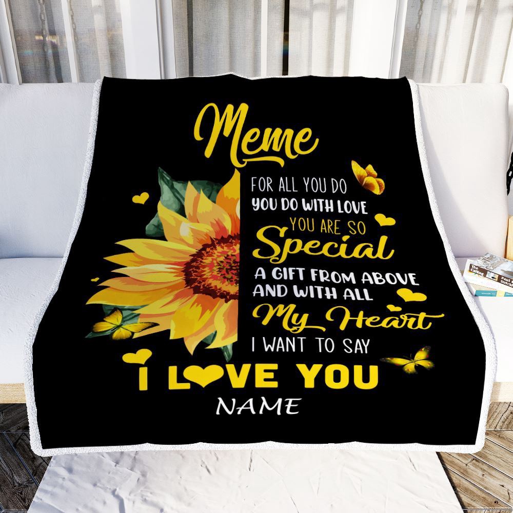 To My Meme Blanket From Grandkids Granddaughter I Want To Say I Love You Sunfower, Mother Day Blanket, Personalized Blanket For Mom