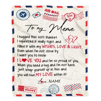 To My Meme Blanket From Grandkids Grandson Air Mail Letter I Love You, Mother Day Blanket, Personalized Blanket For Mom