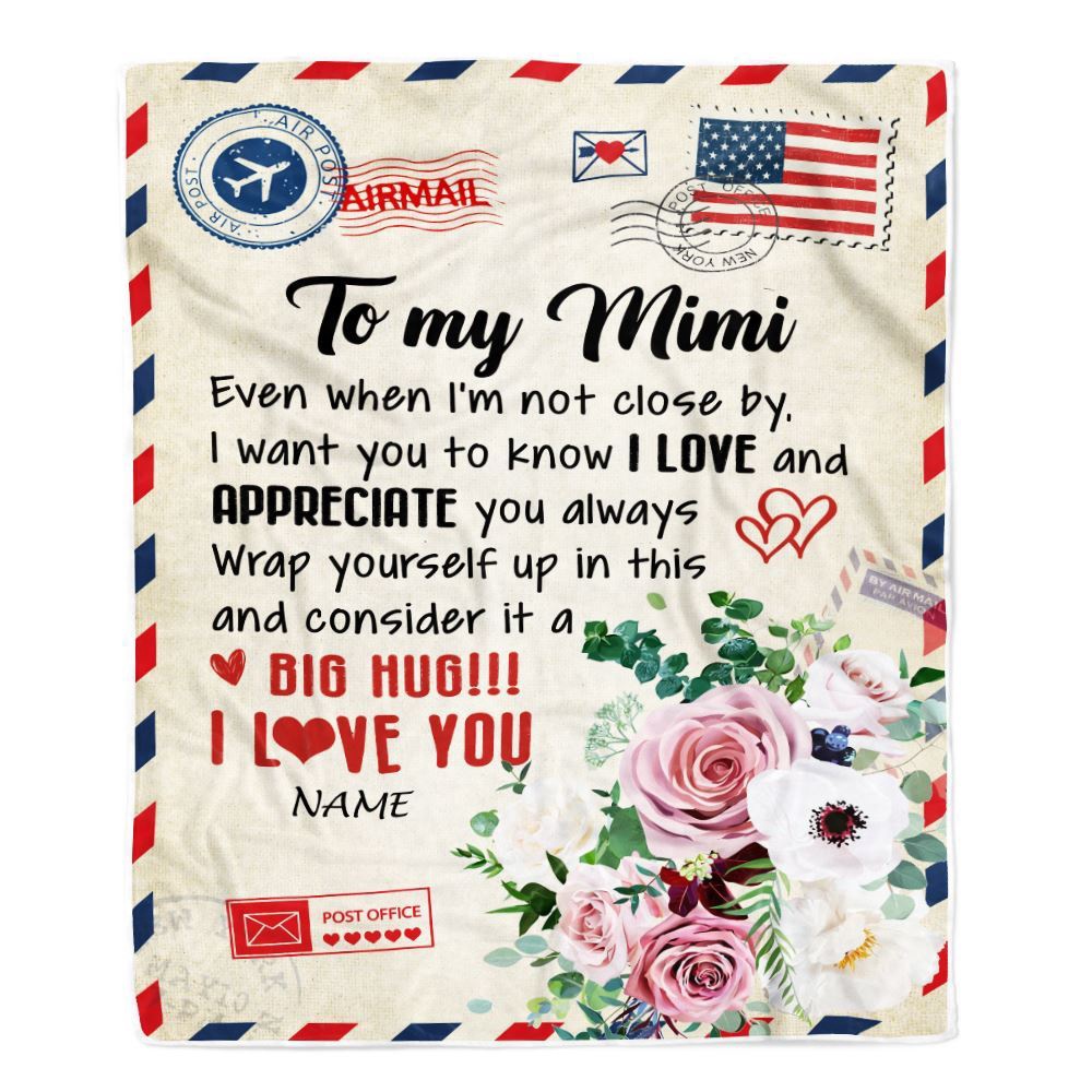 To My Mimi Blanket From Grandkids Floral Air Mail Letter I Love You, Mother Day Blanket, Personalized Blanket For Mom To My Mimi Blanket From Grandkids Floral Air Mail Letter I Love You, Mother Day Blanket, Personalized Blanket For Mom