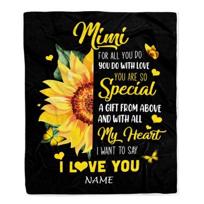 To My Mimi Blanket From Grandkids Granddaughter I Want To Say I Love You Sunfower, Mother Day Blanket, Personalized Blanket For Mom