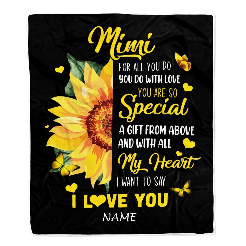 To My Mimi Blanket From Grandkids Granddaughter I Want To Say I Love You Sunfower, Mother Day Blanket, Personalized Blanket For Mom