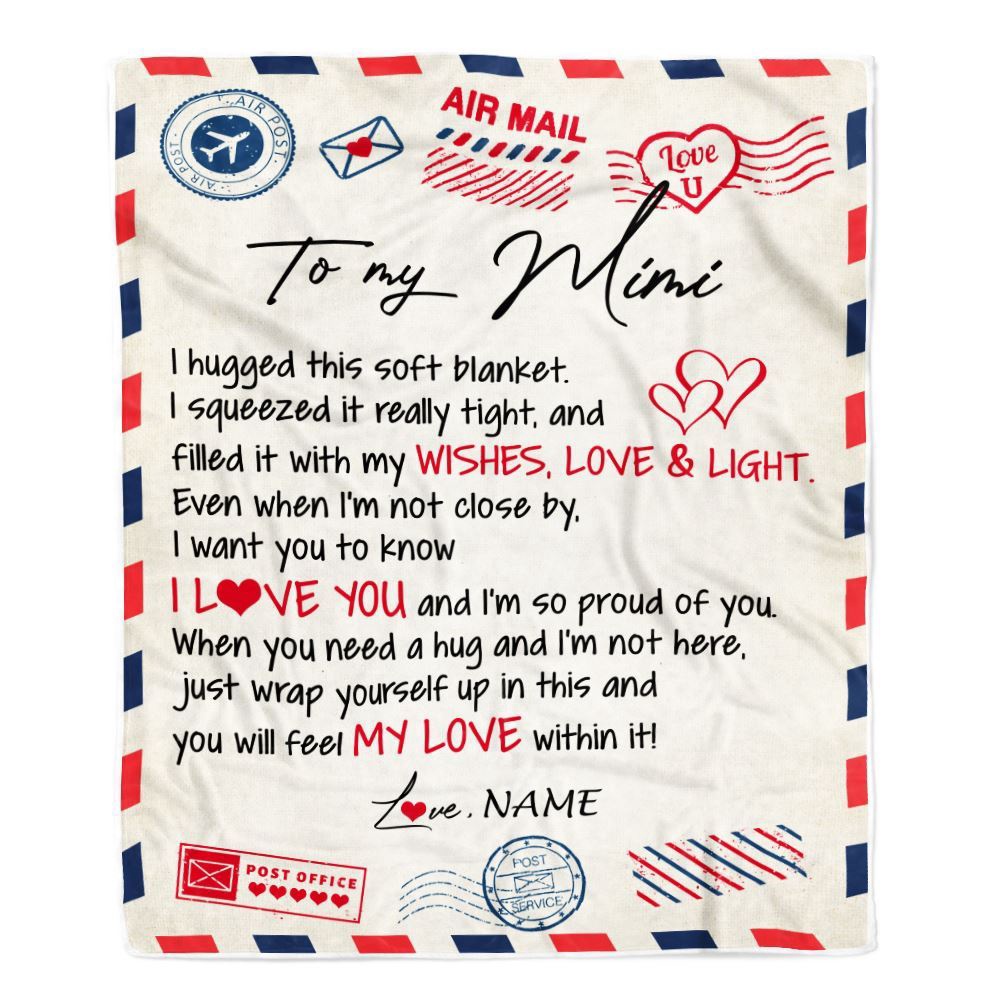 To My Mimi Blanket From Grandkids Grandson Air Mail Letter I Love You, Mother Day Blanket, Personalized Blanket For Mom