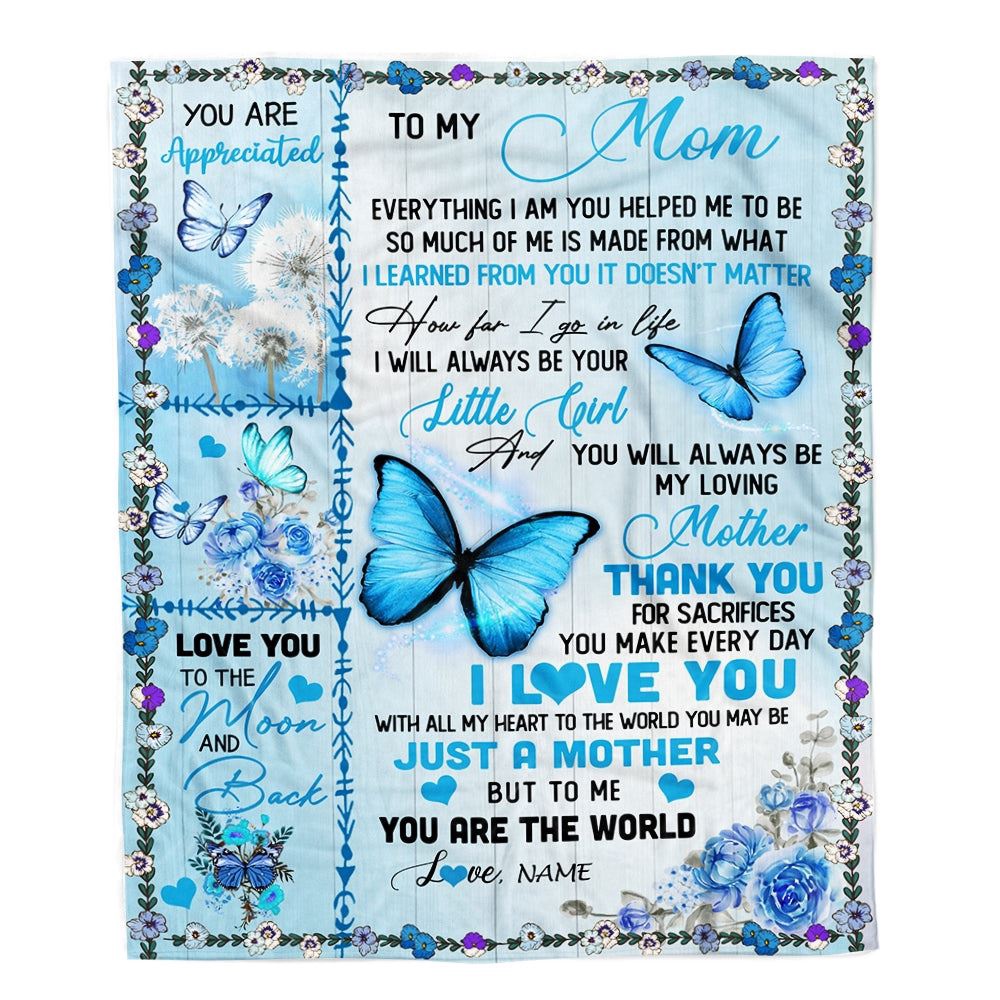 To My Mom Blanket From Daughter I Love You With All My Heart Butterfly, Mother Day Blanket, Personalized Blanket For Mom