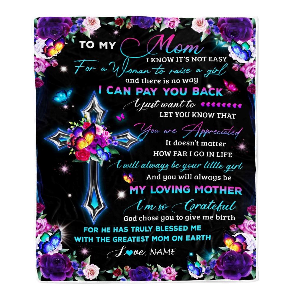 To My Mom Blanket From Daughter Letter Love You Cross Christian, Mother Day Blanket, Personalized Blanket For Mom