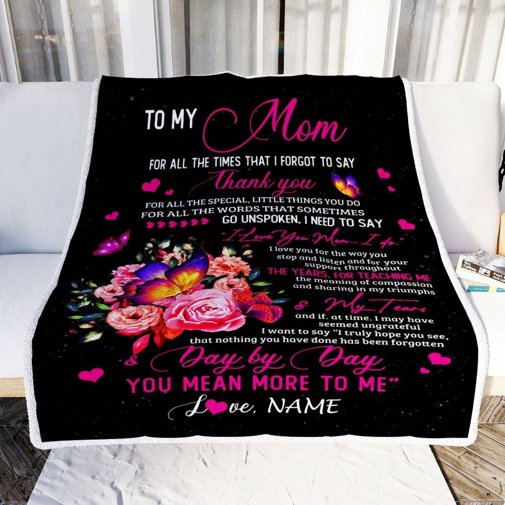 To My Mom Blanket From Daughter Son Flower Butterfly Thank You For All The Special, Mother Day Blanket, Personalized Blanket For Mom