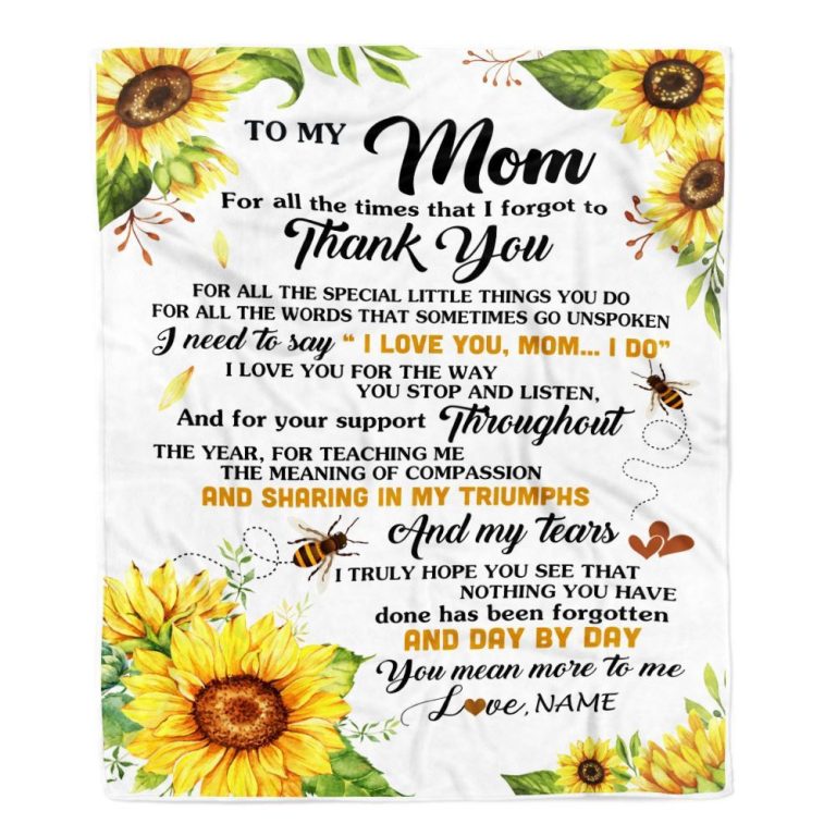 To My Mom Blanket From Daughter Son Sunflower Thank You I Love You, Mother Day Blanket, Personalized Blanket For Mom