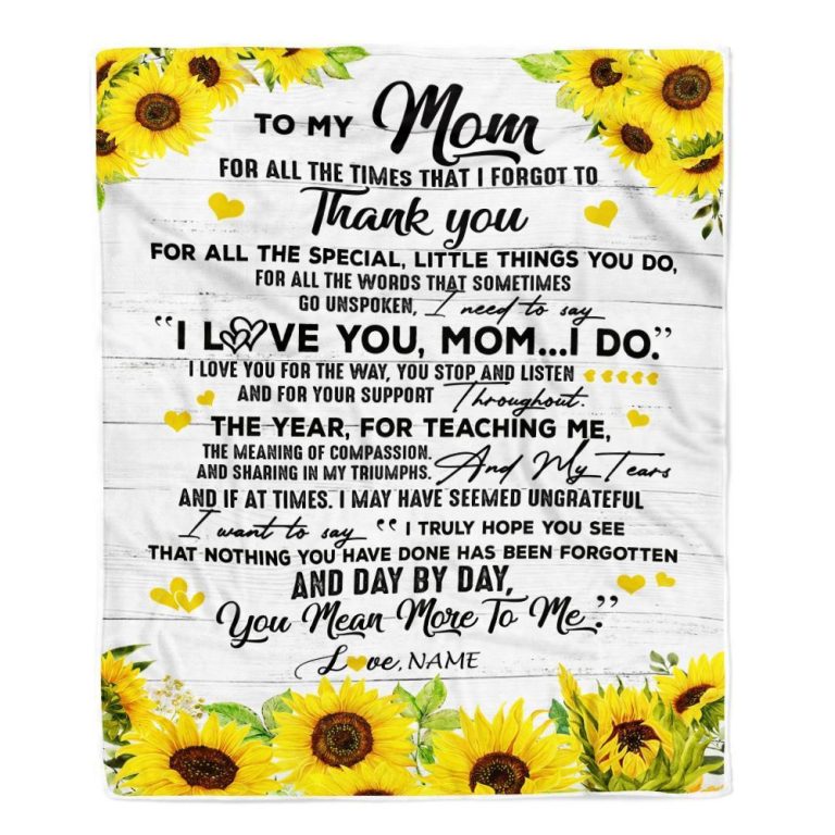 To My Mom Blanket From Daughter Son Thank You For All Wood Sunflower, Mother Day Blanket, Personalized Blanket For Mom