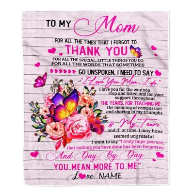 To My Mom Blanket From Daughter Son Wood Floral Butterfly Thank You I Love You, Mother Day Blanket, Personalized Blanket For Mom