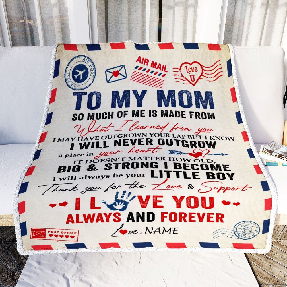To My Mom Blanket From Son Air Mail Letter Mail I Love You Always Forever Mom, Mother Day Blanket, Personalized Blanket For Mom
