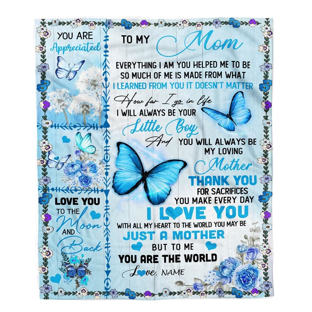 To My Mom Blanket From Son I Love You With All My Heart Butterfly, Mother Day Blanket, Personalized Blanket For Mom