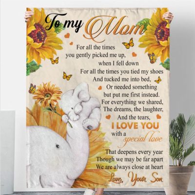 To My Mom Daughter Son Love You With Special Love Sunflower Elephant Mother's Day Gift From Son Customize Blanket, Blankets For Mothers Day