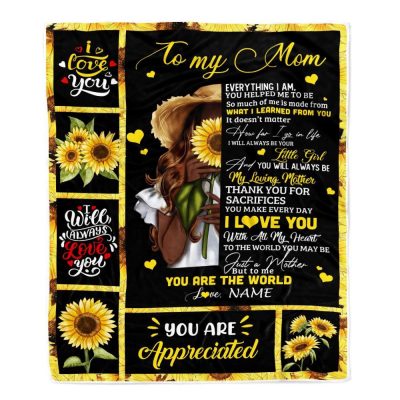 To My Mom Sunflower Blanket From Daughter Son Love Letter You Are The World, Mother Day Blanket, Personalized Blanket For Mom