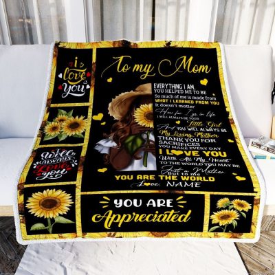 To My Mom Sunflower Blanket From Daughter Son Love Letter You Are The World, Mother Day Blanket, Personalized Blanket For Mom