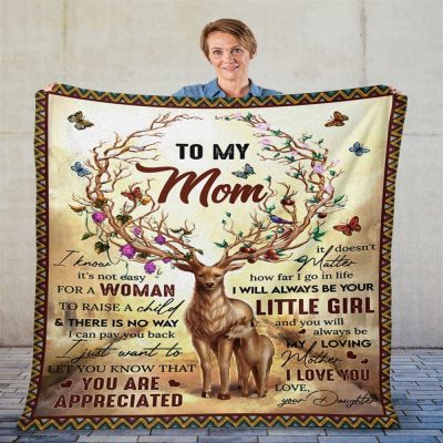 To My Mommy Blanket From Kids Raise A Child Deer Butterflies Florals Blanket, Blankets For Mothers Day
