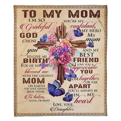 To My Mommy Blanket From Kids Vintage Christ Cross Grateful God Chose You Blanket, Blankets For Mothers Day