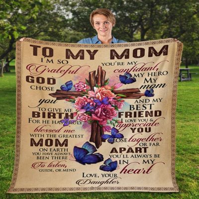 To My Mommy Blanket From Kids Vintage Christ Cross Grateful God Chose You Blanket, Blankets For Mothers Day