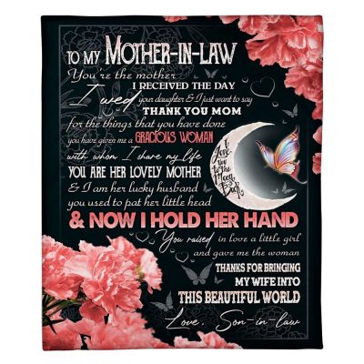 To My Mother-In-Law Blanket Beautiful Flower Butterflies And Moon Blanket, Blankets For Mothers Day