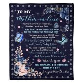 To My Mother In Law Blanket Flower Butterflies You Re The Mother I Recieved Blanket Blankets For Mothers Day 1 Jlxdk7.jpg - demo10