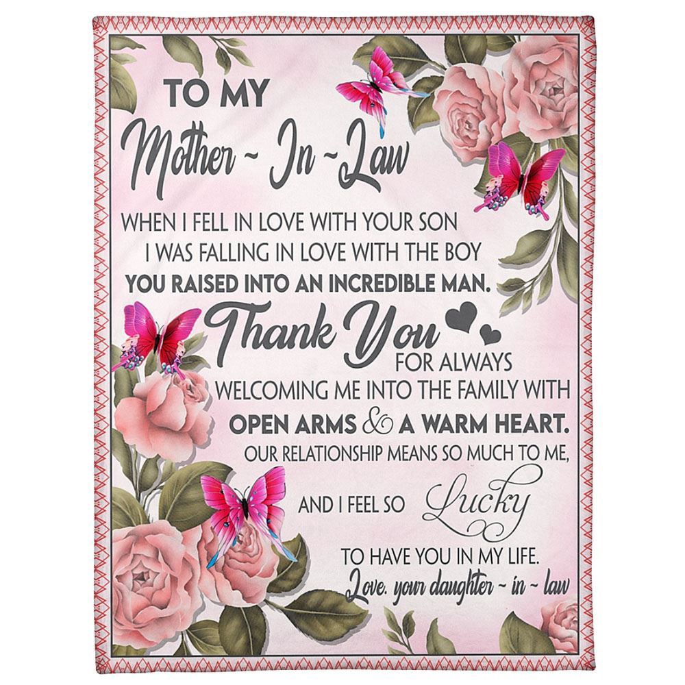 To My Mother-In-Law Blanket I Fell In Love With Your Son Flower Butterflies Blanket, Blankets For Mothers Day To My Mother-In-Law Blanket I Fell In Love With Your Son Flower Butterflies Blanket, Blankets For Mothers Day