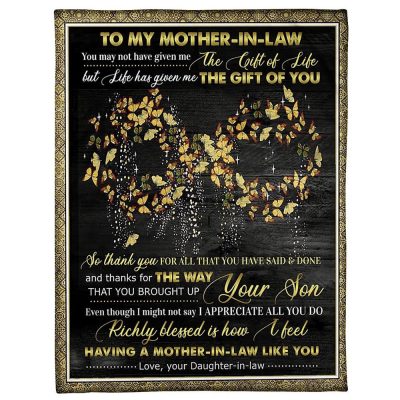 To My Mother-In-Law Blanket Infinity Symbol Vintage Butterflies Blanket, Blankets For Mothers Day