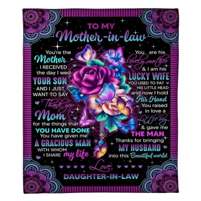 To My Mother-In-Law Blanket Mandala Design Flower And Butterflies Blanket, Blankets For Mothers Day