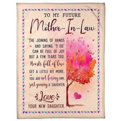 To My Mother-In-Law Blanket Pink Tree The Joining Hands Blanket, Blankets For Mothers Day
