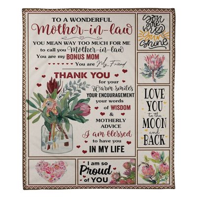 To My Mother-In-Law Blanket Protea Flower You Are My Bonus Mom 2 Blanket, Blankets For Mothers Day