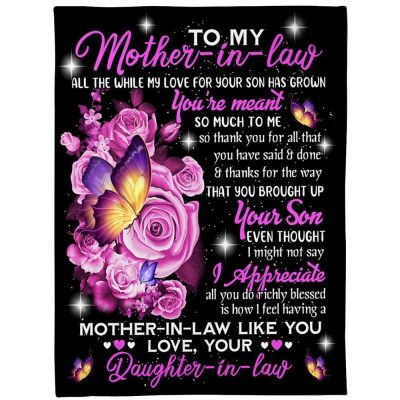 To My Mother-In-Law Blanket Rose Butterflies I Appreciate All You Do Blanket, Blankets For Mothers Day